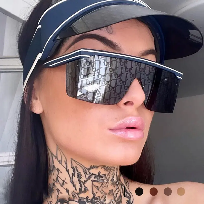High quality trendy shades wholesale uv400 protection women luxury designer oversized one piece flat top sunglasses
