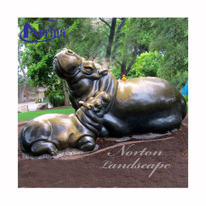 カスタムメイドの屋外用ホームガーデンパーク装飾、実物大のブロンズ製動物カバの像、鋳造金属製 - Product Image 4