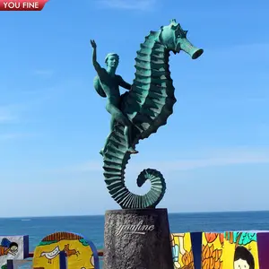 Statue de <span class=keywords><strong>hippocampe</strong></span> en bronze YOUFINE, patine verte, sculpture de vie marine pour la décoration de jardins en bord de mer et de piscines de complexes hôteliers - Product Image 3