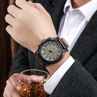 Montre Homme Tendance Rétro de Luxe Classique d'Affaires à Quartz, Bracelet PU, Grand Cadran Tendance, Date, Montre-Bracelet pour Hommes