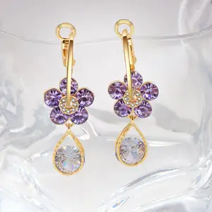 GT ALL copper flower Bling Bling Dorp Purple Earrings Amethyst Diamond Pendant Earring Charm Cubic Zirconia Earring