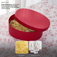 Caja de Regalo Ovalada Roja Vibrante de Lujo, con Logotipo Personalizado, Tejida a Mano, con Base y Tapa de Papel Kraft, para Empaque Navideño de Boutique