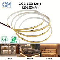 Bande lumineuse LED COB haute densité 320 LED/m 24V 2700K blanc chaud sans points pour décoration intérieure
