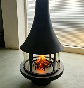 Poêle à <span class=keywords><strong>bois</strong></span> suspendu mural avec porte en <span class=keywords><strong>verre</strong></span> et cheminée intégrée - Product Image 1