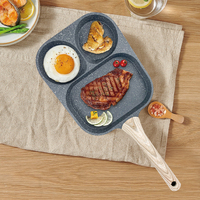 다이캐스트 3-in-1 파티션 디자인 프라이팬 알루미늄 계란 프라이팬 아침 식사 메이커 조리기구 선물 세트