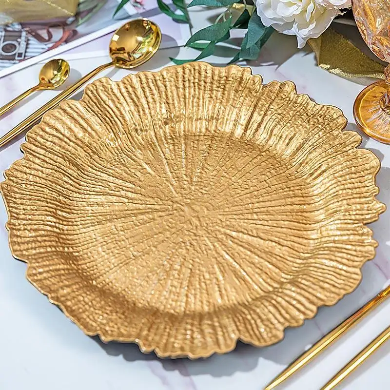 13 inch Gold Reef plastic charger plates wedding decoration melamine under plate acrylic