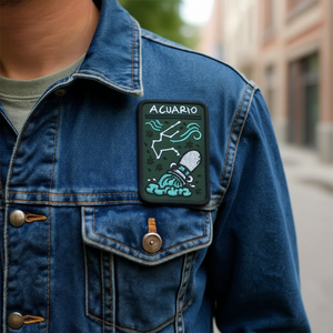 Toppa in tessuto con segno zodiacale Acquario 8x5 cm, termoadesiva per abbigliamento - Product Image 3