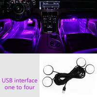 KEBOSIED - Éclairage ambiant LED pour voiture - Lumières décoratives sans fil pour l'intérieur du véhicule - USB - 4 lumières pour un effet atmosphérique