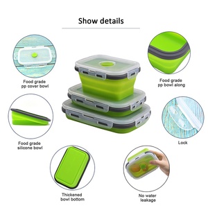 Juego de 3 contenedores de almacenamiento plegables de goma de silicona fiambreras plegables para almacenamiento conveniente de alimentos - Product Image 6