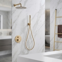 Ensembles de Système de Douche de Salle de Bain Rond Or Brossé avec Pomme de Douche Pluie, Robinet Baignoire et Mitigeur Encastré, Accessoires