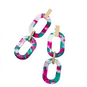 2026 Cute Geometric Hoop Stylish <b>Earrings</b> <b>Black</b> & Transparent Design Resin Gold Plated Women's Trendy Parties Wedding Jewelry - Product Image 3