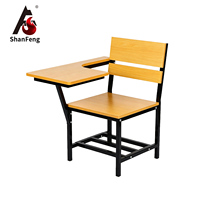 Chaise d'écolier robuste en contreplaqué avec tablette d'écriture, tube carré de 1,2 mm d'épaisseur, pour salle de classe et formation, vente en gros