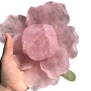 Natuurlijke rozenkwarts carving bloem crystal carving ambachten hand carving kristallen sculptuur