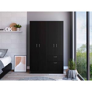 Mueble de Dormitorio Moderno Maltby Negro Wengue de 4 Puertas y 2 Cajones, Puertas Abatibles Independientes, Construcción en MDF - Product Image 1