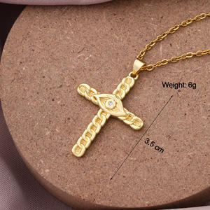 ใหม่คริสเตียนคาทอลิกศาสนาชุบทองไมโครปูเพทายลูกบาศก์เชื่อมโยงสแตนเลสโซ่พระเยซูข้ามจี้สร้อยคอ - Product Image 4