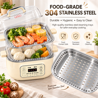 OEM 1250W Desain Transparan Multifungsi Pengatur Waktu Tunda Penghangat Makanan Pengukus Listrik 12L untuk Dapur Rumah