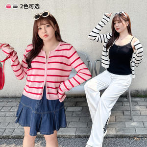 Cárdigan de Punto a Rayas Runqi N8641 para Mujer, Talla Grande, Manga Larga, Diseño Delgado con Cierre de Cremallera en Color Contrastante, Chaqueta de Moda - Product Image 5