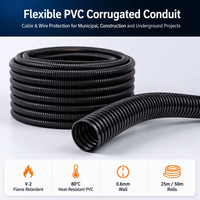 Gaine flexible ondulée en PVC LEZ pour gestion des câbles, protection des câblages électriques, ignifuge V-2, 0,6 mm, noir, 1/2-3 pouces, 25 m