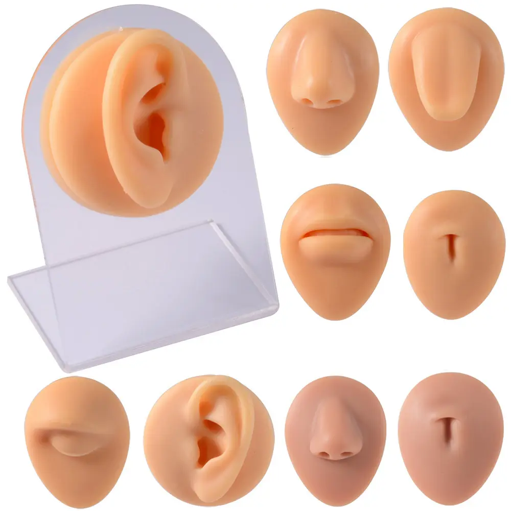 Newest Soft Silicone Ear Model Tattoo Practice Piercing Tools Ear Studs Earring Display Tool Acrylic Display Stand Kit