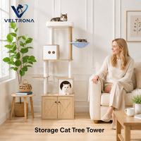 Mueble de Almacenamiento para Gatos con Árbol, Caja, Casa, Poste de Sisal, Hamaca, Comedero y Percha Superior - Mobiliario Interior al por Mayor