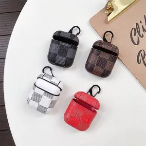 Pu Leather New fashion shockproof Plaid leather earphone Cover case for airpod pro case keychain leather