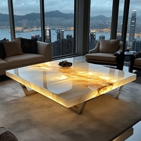 Französischer Stil Quadratischer Leuchtender Jade Luxus-Couchtisch Hochwertiger Moderner Naturmarmor Wohnzimmer Minimalistisches Villa-Heim-Möbelstück