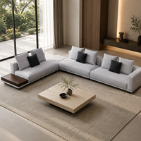 Canapé modulaire sectionnel moderne en tissu gris clair écologique rembourré d'éponge avec table d'appoint en bois pour appartement et hôtel