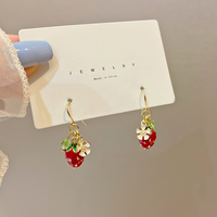 Summer Sweet Girl Strawberry Fish Hook Earrings Fresh Flower for Women Fashion Dangle Earrings Wholesale Supplier