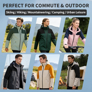 Veste d'extérieur légère unisexe 3-en-1 <span class=keywords><strong>imperméable</strong></span> et respirante avec doublure <span class=keywords><strong>polaire</strong></span> et capuche zippée pour l'escalade - Product Image 4