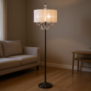 Lampe sur pied élégante avec abat-jour en tissu transparent, ampoules LED, base en fer marron, lumière blanc chaud doux, usage résidentiel - Product Image 2