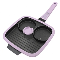 Poêle à œufs et steaks en aluminium moulé antiadhésive, multi-sections, avec poignée amovible, pour petit-déjeuner et grillades