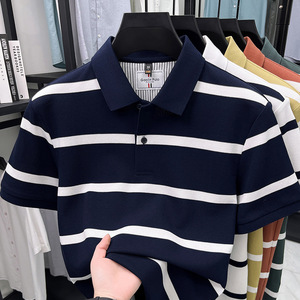 <span class=keywords><strong>Polo</strong></span> a Righe in Cotone Lavato OEM ODM per Uomo, Nuovo Stile Estate 2026, T-shirt Casual Traspirante a Maniche Corte, Vendita all'Ingrosso - Product Image 5