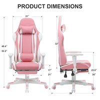 Chaise de jeu PC ergonomique pivotante rose premium avec repose-pieds rétractable et hauteur réglable pour chambre de filles