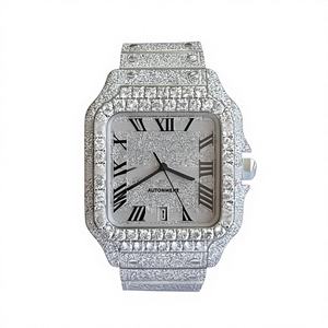 <b>Iced</b> <b>Out</b> Square Glass Moissanite <b>Watch</b> with Stainless Steel Moissanite Automatic Movement 10 Bar Water Resistant Bracelet Clasp - Product Image 1