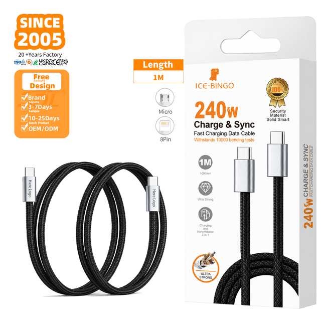 Private Label 240W USB C to USB C Fast Charging Data Cable 1M Nylon Braided Premium Cord for European and American Brands