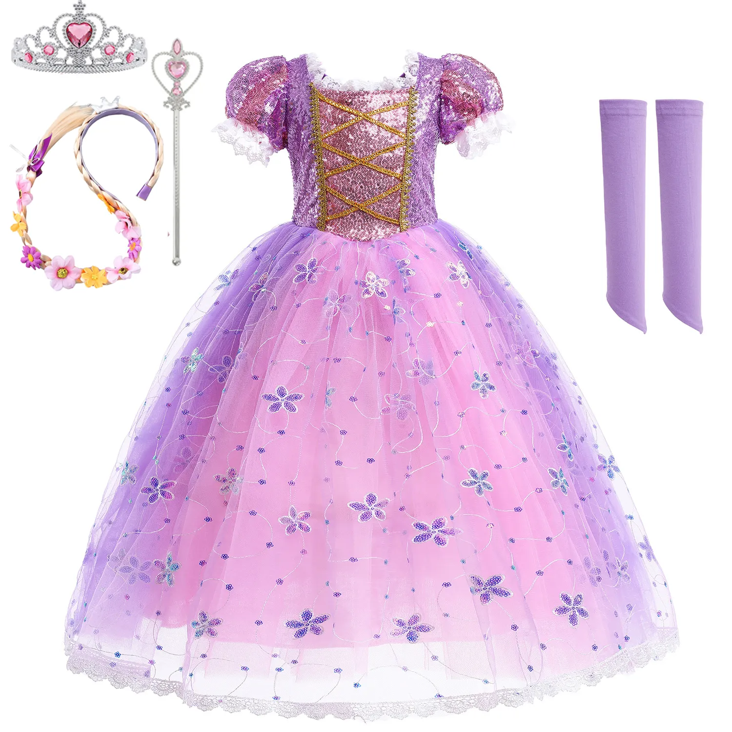 Christmas Halloween Party Rapunzel Purple Princess Girls Birthday Fancy Cosplay Costume Dresses