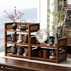Nuevo estante de almacenamiento/exhibición de escritorio de madera maciza de tres niveles, estilo chino antiguo, multifuncional, moderno y minimalista. - Product Image 4