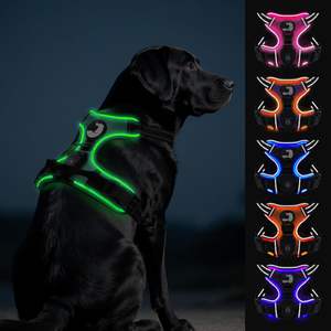 Harnais lumineux, harnais pour chien sans traction, rechargeable par USB pour la marche nocturne avec 3 modes d'éclairage et poignée souple, réglable - Product Image 1
