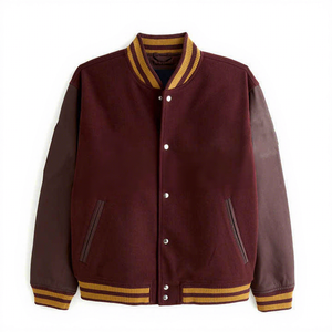 Veste universitaire bordeaux pour homme avec bordure beige, boutonnée, décontractée, en mélange de coton, pour l'automne, coupe classique, col rabattu 2027 - Product Image 2