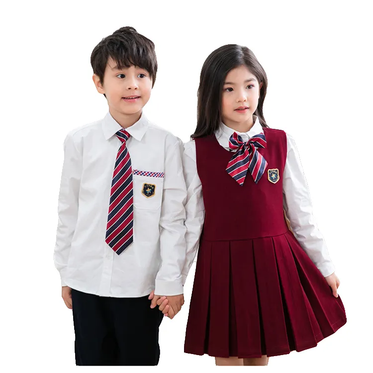 Custom Made Logo American School Uniform Pinafore School Uniform White Shirts