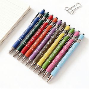Stylo publicitaire personnalisé 2-en-1 pour écoles de commerce, avec stylet tactile mobile et encre bleue/noire, en métal durable - Product Image 6