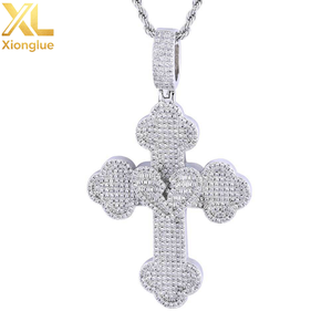 Pendentif Croix en Argent Sterling S925 Plaqué Or 18K avec Zircon, Collier Hip Hop pour Cadeau - Product Image 2