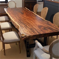 Table de salle à manger en bois de noyer massif à bord naturel pour restaurant, mobilier de cuisine à prix avantageux