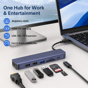 Hub USB C 7 en 1, HDMI 4K 60Hz, 100W PD, Lector de Tarjetas SD y TF, Base de Conexión Tipo C, Adaptador Multipuerto de Aluminio para MacBook - Product Image 1