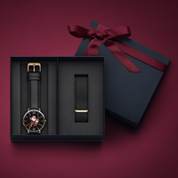 Ensemble de montres à quartz de luxe pour couple, 2 pièces, montres-bracelets en cuir pour homme et femme, coffret cadeau, cadeau de Noël