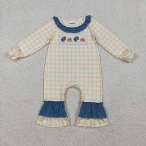 Conjunto de 2 piezas de pantalones de manga larga con bordado de pavo y calabaza de Acción de Gracias para niñas y niños, ropa de otoño para niños - Product Image 3