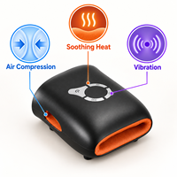 Masseur de paume à compression d'air noir avec 3 niveaux d'intensité, vibration et chaleur, appareil de soin des mains rechargeable pour usage domestique