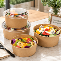Vente en gros de bols à soupe en papier jetables biodégradables, résistants aux fuites, durables, de couleur personnalisée, adaptés aux aliments, avec couvercles