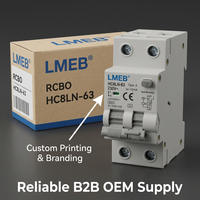 Interruptor Diferencial RCBO Tipo A LMEB HC8LN-63, 2P, 10A a 63A, 30mA, 6kA, para Caja de Distribución Doméstica