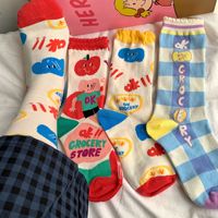 Chaussettes en coton à motifs originaux et mignons, chaussettes mi-mollet colorées à la mode pour femmes